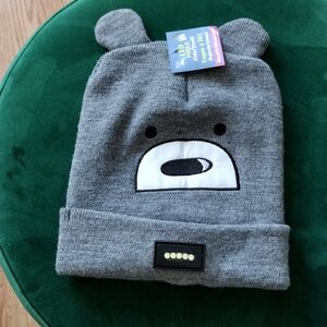Kids Youth Grey knit toque bear face design integrated LED light on the Cuff